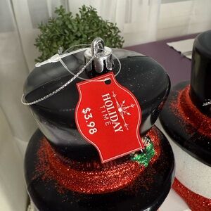 Holiday Time Black and Red Glitter Snowman Hat Ornament